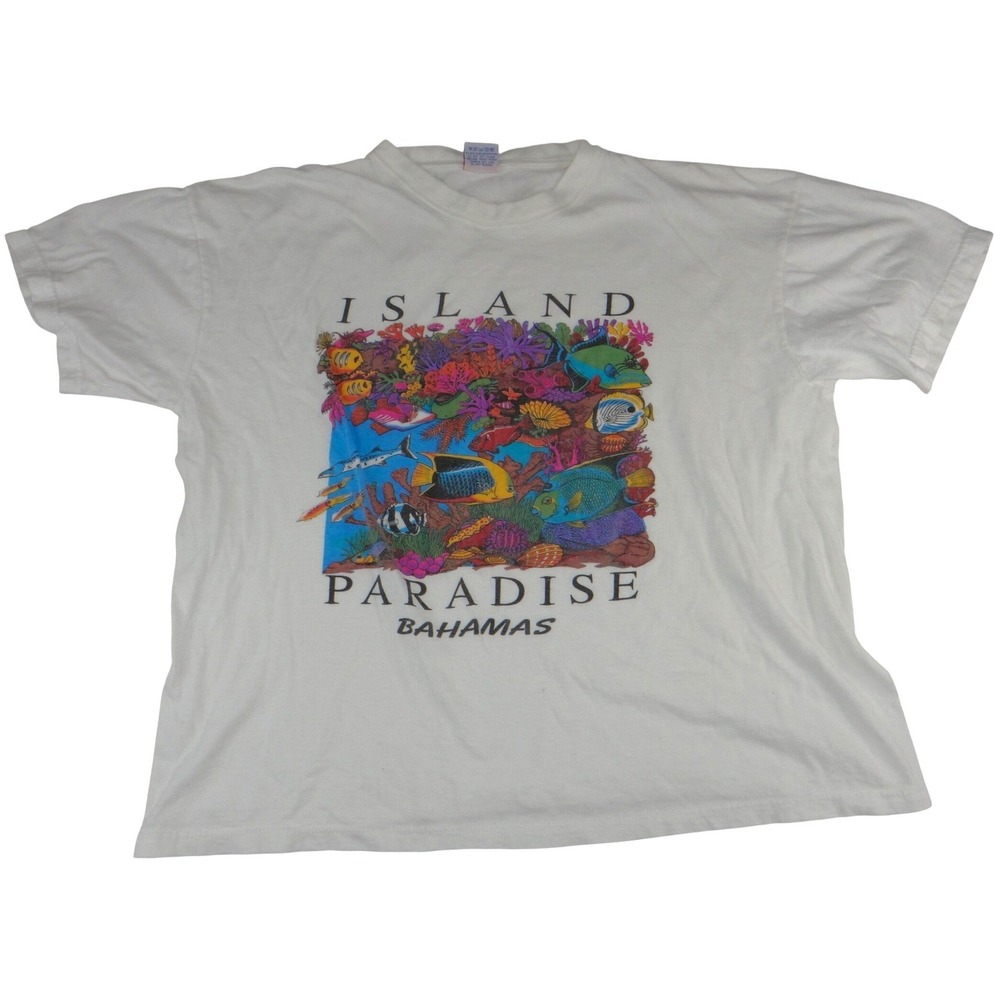 Vintage Dorsett Tees Bahamas Island Paradise Graphic T-Shirt White Large 3380
